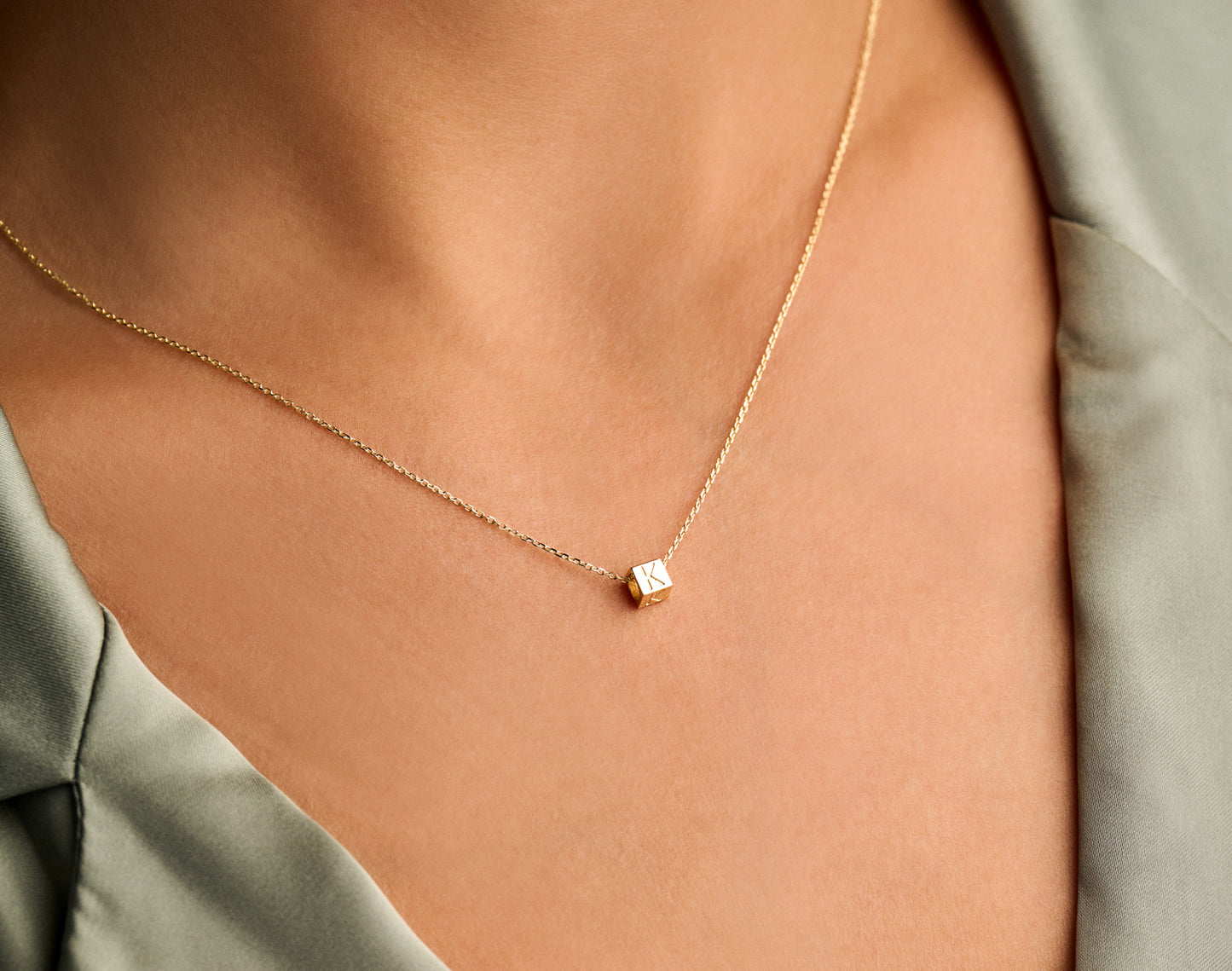 585er Gelbgold Kette mit Würfel und Initialen