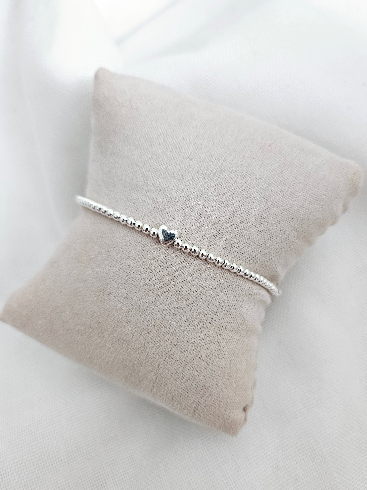 Kugelarmband Heart 925er Silber | Armband elastisch | Armband mit Herzperle