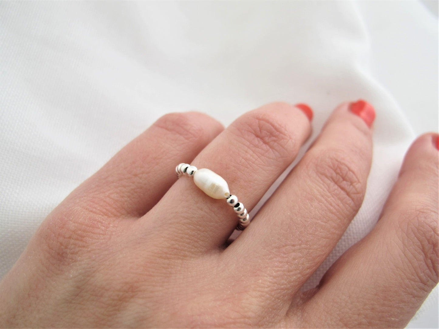 Kugelring 925 Silber mit Süßwasserperle