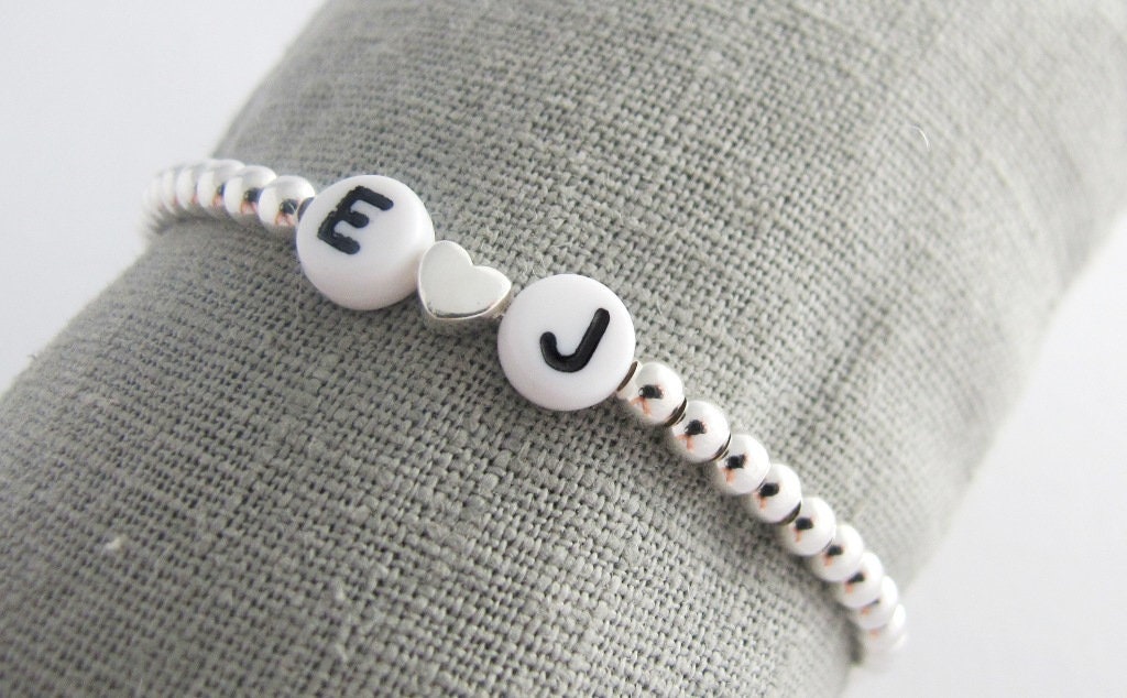 Kugelarmband Initialen & Herz 925er Silber | Namensarmband | Geschenk zur Geburt
