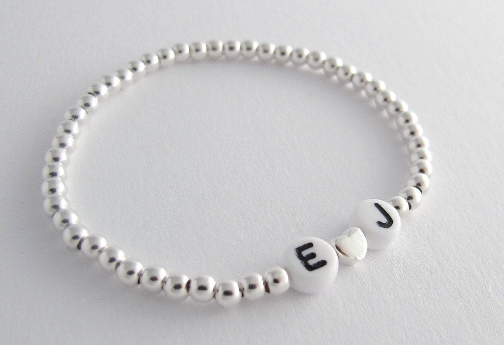 Kugelarmband Initialen & Herz 925er Silber | Namensarmband | Geschenk zur Geburt