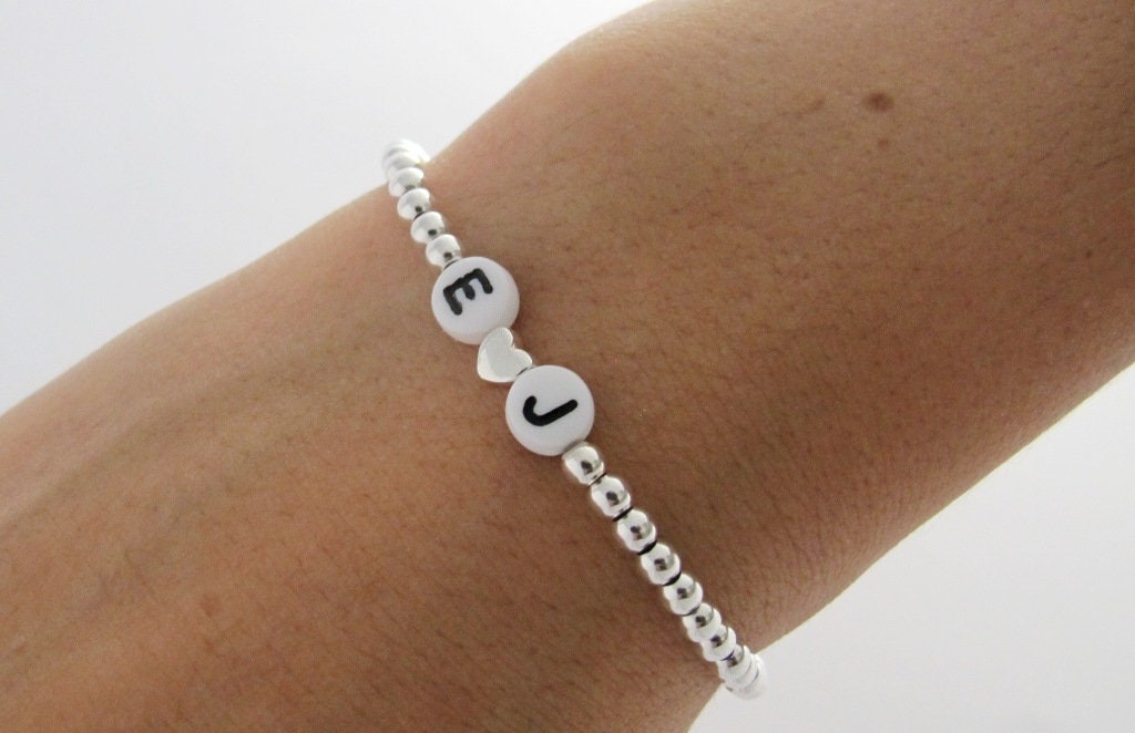 Kugelarmband Initialen & Herz 925er Silber | Namensarmband | Geschenk zur Geburt