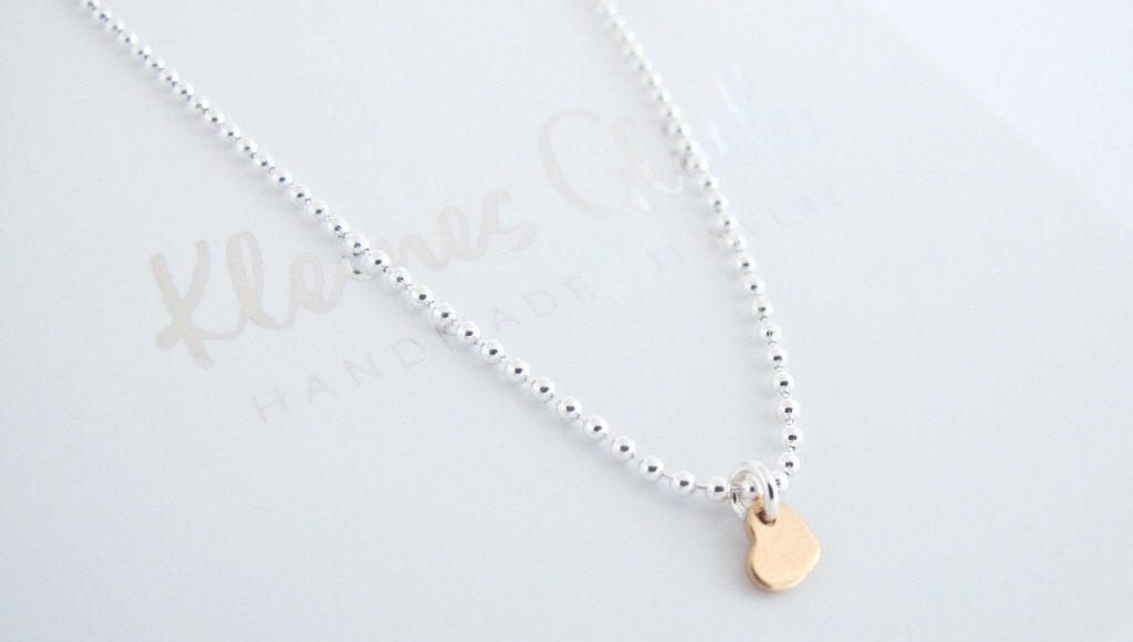 Kugelkette Little Heart 925 Silber roségold | Silberkette mit Herz Anhänger