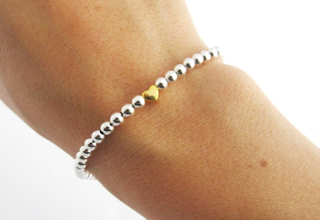 Kugelarmband Golden Heart 4mm 925 Silber | Armband mit Herzperle