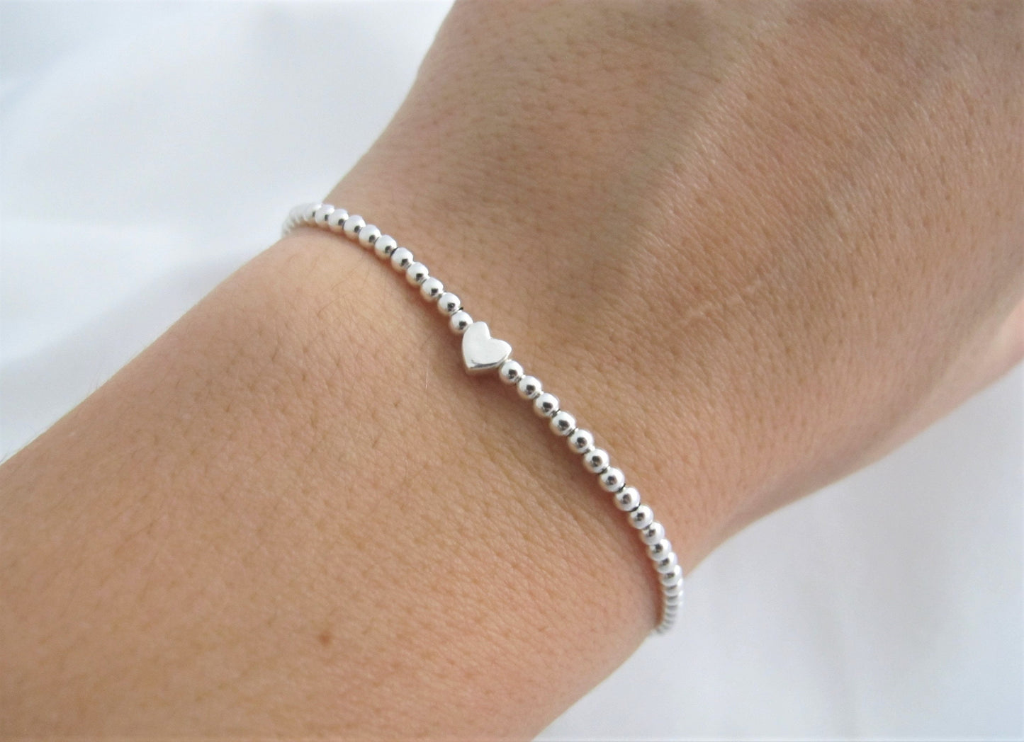 Kugelarmband Heart 925er Silber | Armband elastisch | Armband mit Herzperle