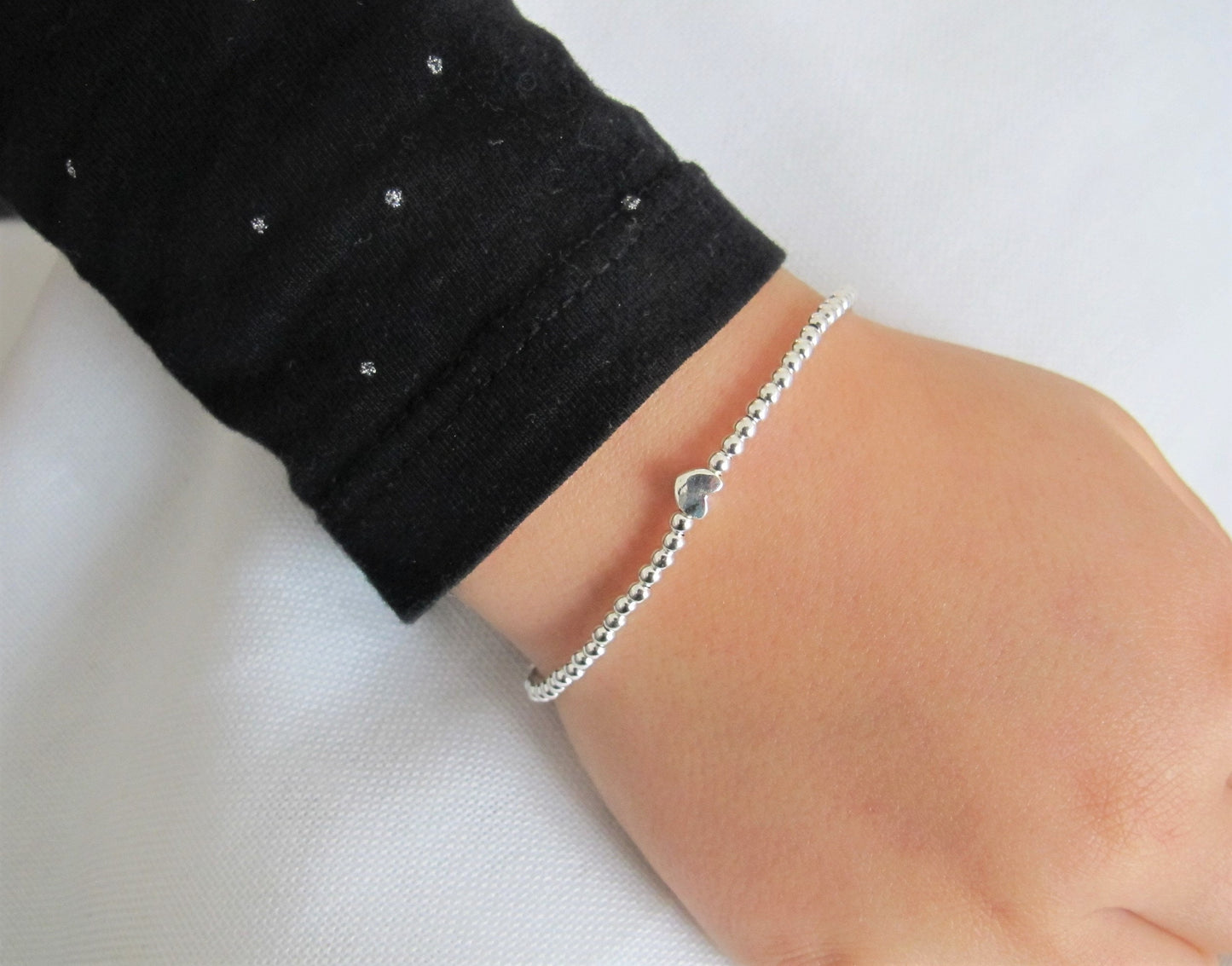 Kugelarmband Heart 925er Silber | Armband elastisch | Armband mit Herzperle