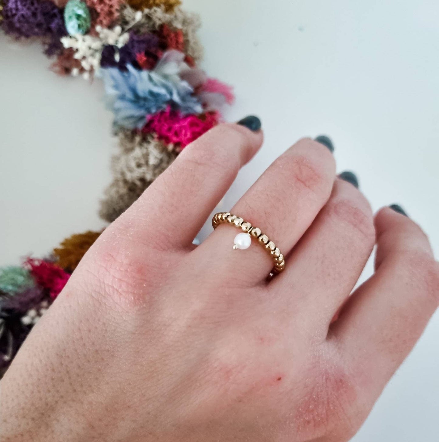 Kugelring Pearl 925 Silber vergoldet | Stapelring
