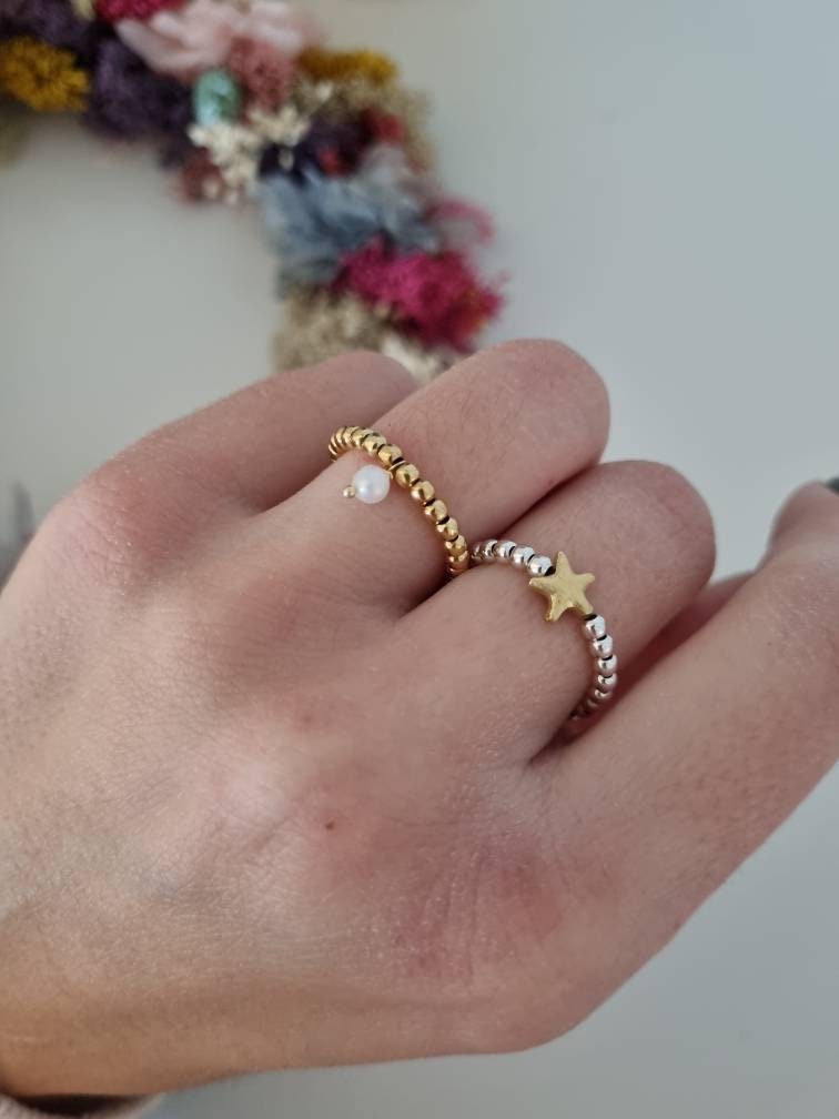 Kugelring Seestern 925 Silber | Stapelring