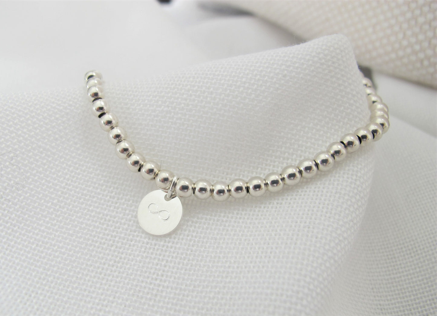 Kugelarmband Infinity 925 Silber | Silberarmband mit Gravurplättchen