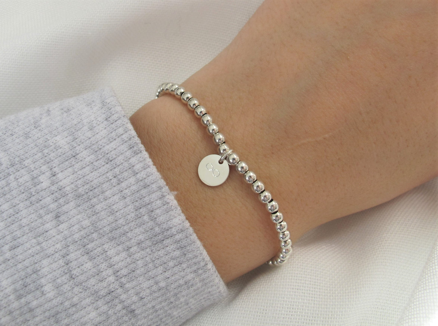 Kugelarmband Infinity 925 Silber | Silberarmband mit Gravurplättchen