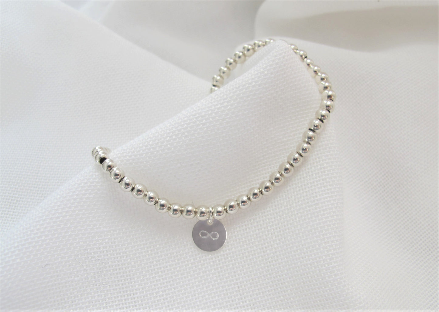 Kugelarmband Infinity 925 Silber | Silberarmband mit Gravurplättchen