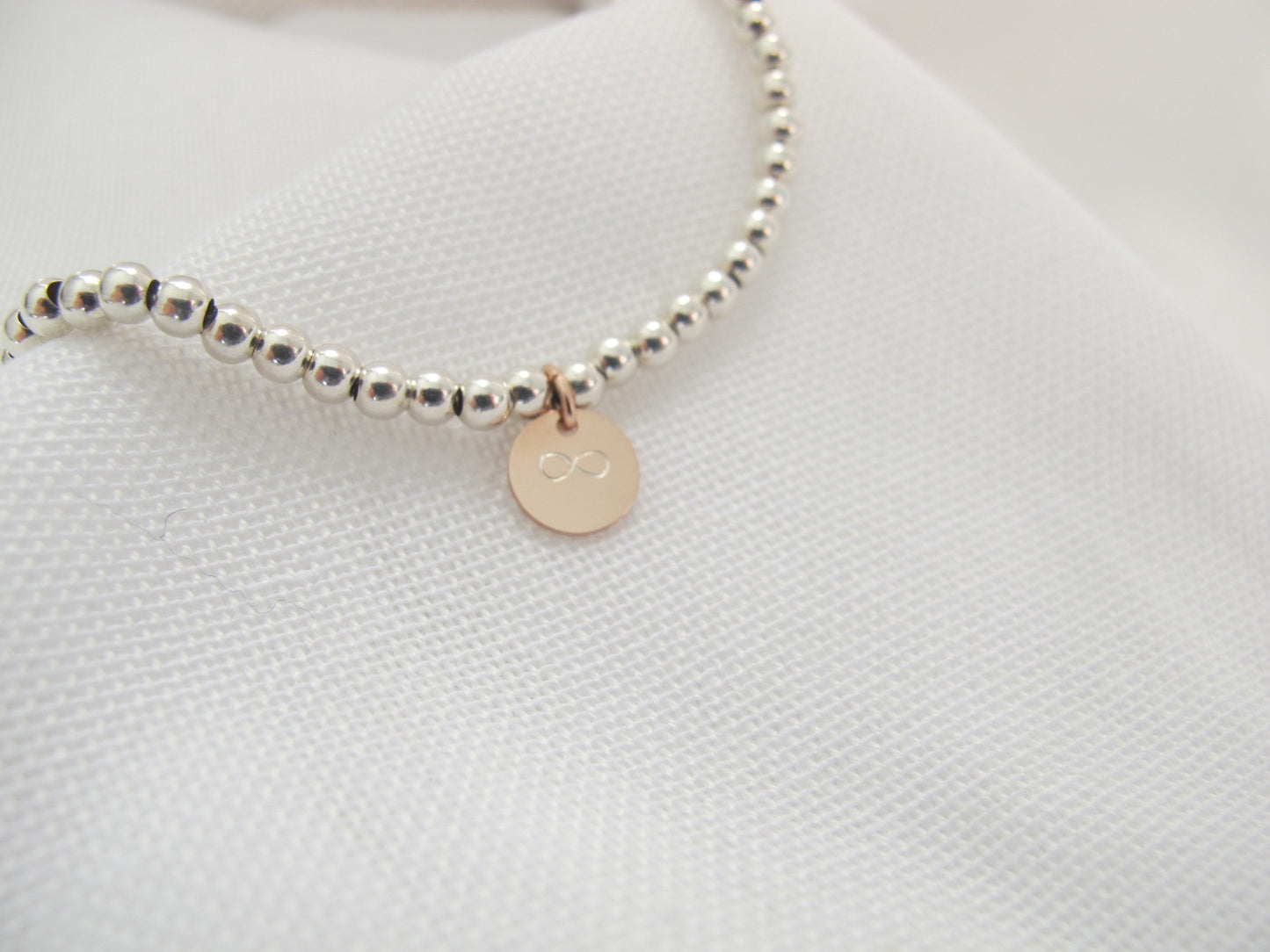 Kugelarmband Infinity 925 Silber roségold | Silberarmband mit Gravurplättchen