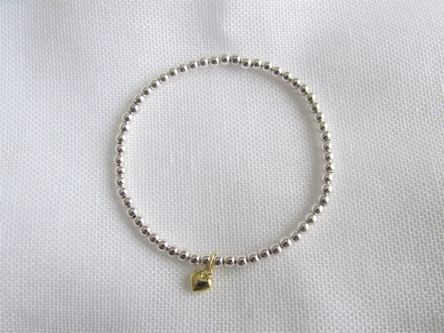 Kugelarmband 925 Silber mit 333 Gold Herzanhänger | 3mm Perlen
