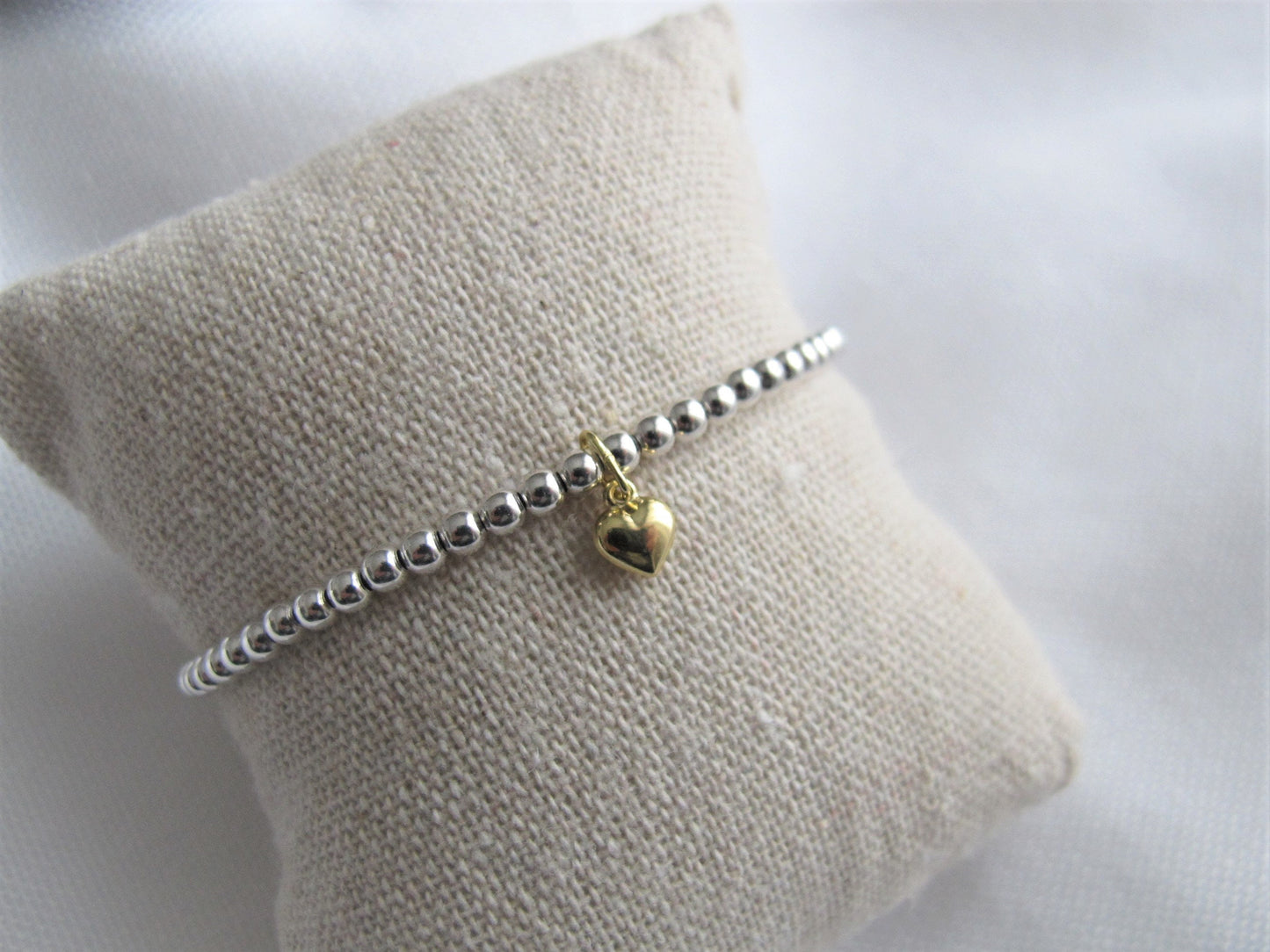 Kugelarmband 925 Silber mit 333 Gold Herzanhänger | 3mm Perlen