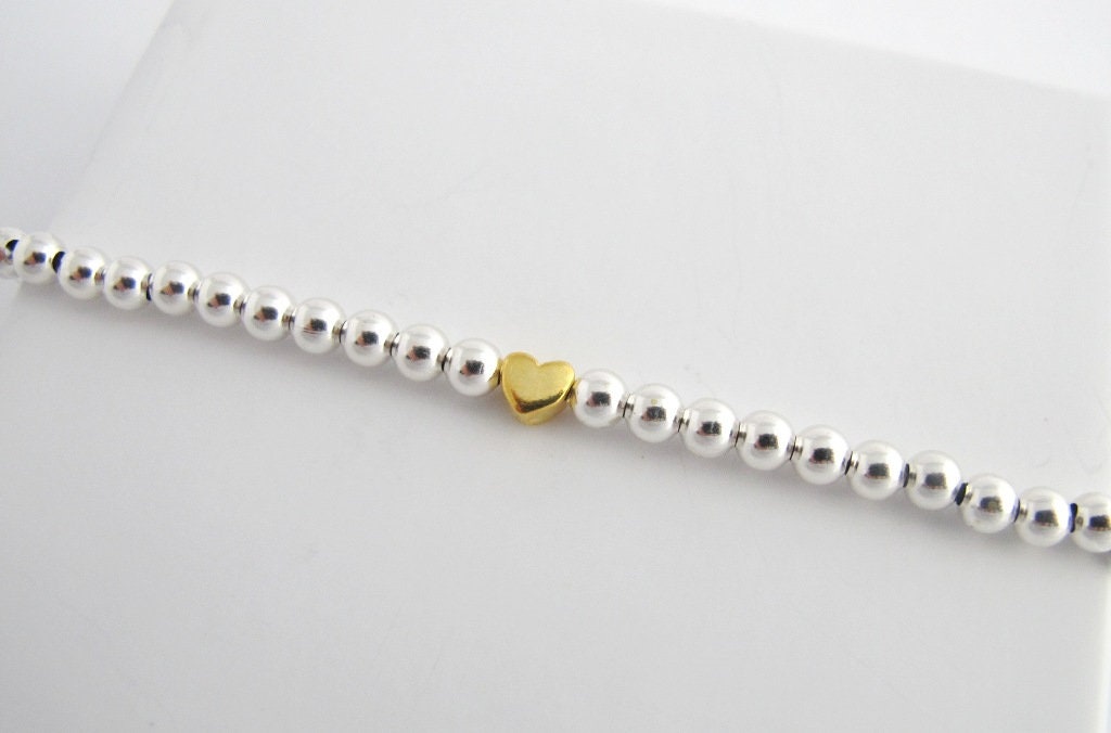 Kugelarmband Golden Heart 4mm 925 Silber | Armband mit Herzperle