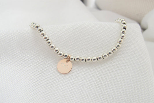 Kugelarmband Infinity 925 Silber roségold | Silberarmband mit Gravurplättchen