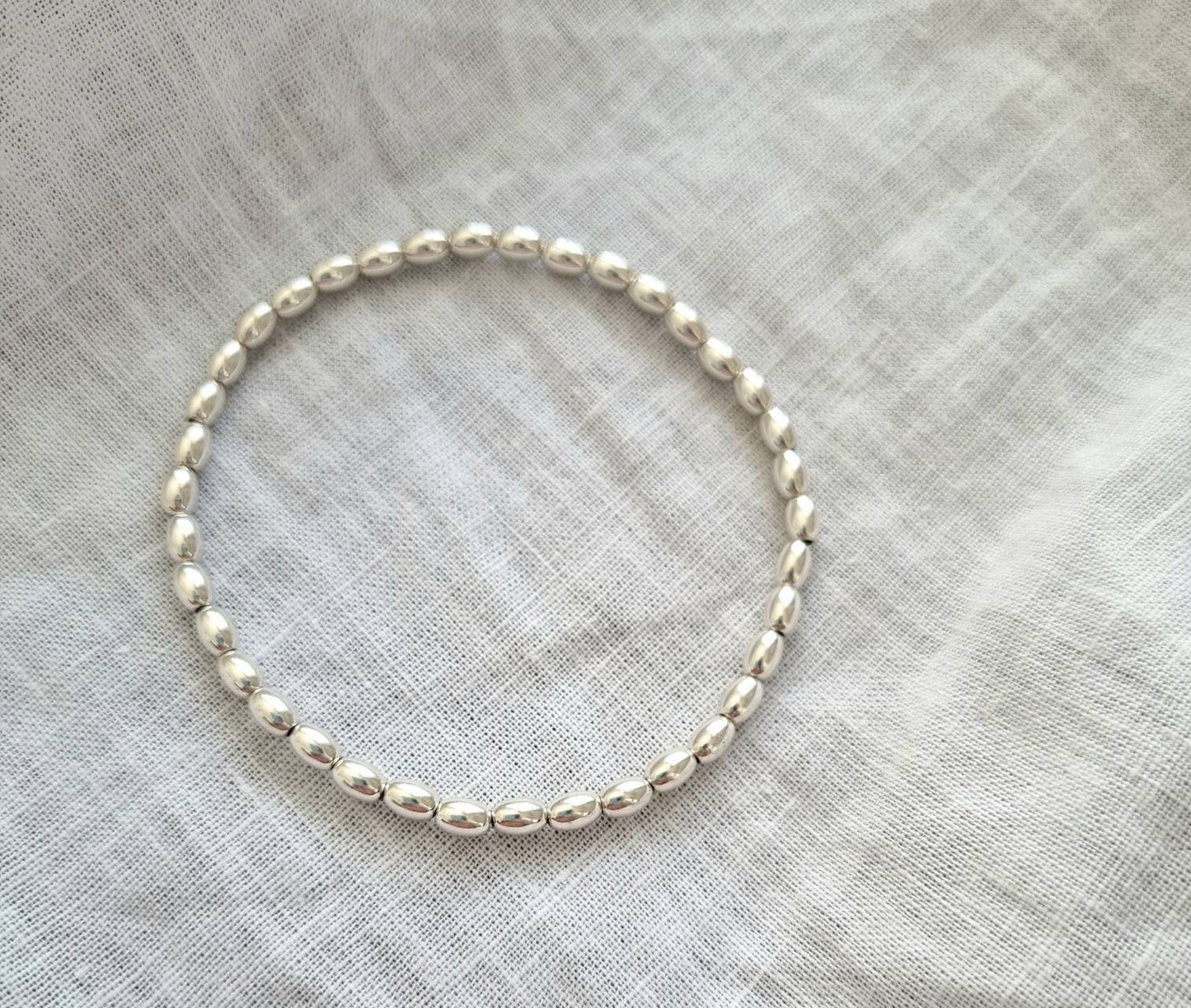 Perlenarmband Oval 925 Silber | Kugelarmband | elastisch | Basic Armband